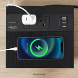 E - SHAPED SOFA SIDE TABLE WITH POWER BOARD BLACK