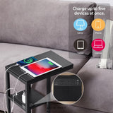E - SHAPED SOFA SIDE TABLE WITH POWER BOARD BLACK