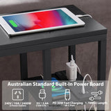 E - SHAPED SOFA SIDE TABLE WITH POWER BOARD BLACK