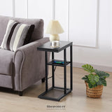 E - SHAPED SOFA SIDE TABLE WITH POWER BOARD BLACK