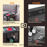 E - SHAPED SOFA SIDE TABLE WITH POWER BOARD BLACK