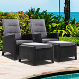 GARDEON 2PC RECLINER CHAIRS SUN LOUNGE WICKER LOUNGER