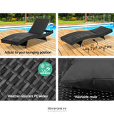 GARDEON 2PC SUN LOUNGE WICKER LOUNGER OUTDOOR FURNITURE
