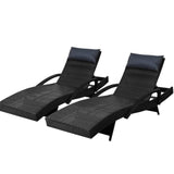 GARDEON 2X SUN LOUNGE WICKER LOUNGER OUTDOOR FURNITURE