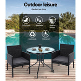 GARDEON 3PC BISTRO SET OUTDOOR FURNITURE RATTAN TABLE