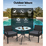 GARDEON 3PC BISTRO SET OUTDOOR FURNITURE RATTAN TABLE