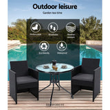GARDEON 3PC BISTRO SET OUTDOOR FURNITURE RATTAN TABLE