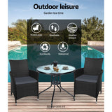 GARDEON 3PC BISTRO SET OUTDOOR FURNITURE RATTAN TABLE