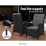 GARDEON 5PC RECLINER CHAIRS TABLE SUN LOUNGE WICKER OUTDOOR