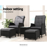 GARDEON 5PC RECLINER CHAIRS TABLE SUN LOUNGE WICKER OUTDOOR
