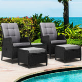GARDEON 5PC RECLINER CHAIRS TABLE SUN LOUNGE WICKER OUTDOOR