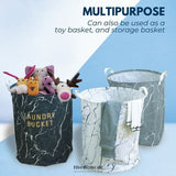 GOMINIMO LAUNDRY BASKET ROUND FOLDABLE (WHITE GREY MARBLE)