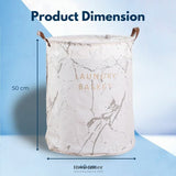 GOMINIMO LAUNDRY BASKET ROUND FOLDABLE (WHITE GREY MARBLE)