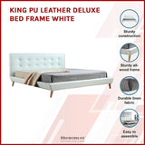 KING PU LEATHER DELUXE BED FRAME WHITE