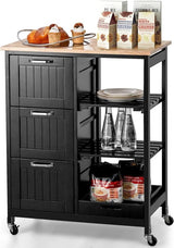 KITCHEN ISLAND CART WITH STORAGE DRAWERS SHELVES