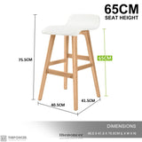 LA BELLA 2 SET 65CM WHITE WOODEN BAR STOOL SOPHIA LEATHER
