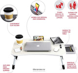 LAPTOP BED DESK WITH STORAGE AND FOLDABLE LEGS FOR ADULTS