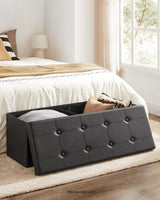 SONGMICS 109CM FOLDING STORAGE OTTOMAN BENCH BLACK