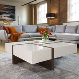 VINTAGE ELEGANT WHITE AND BROWN CRISS CROSS COFFEE TABLE