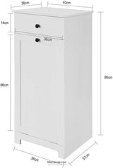 WHITE BATHROOM CABINET WITH LAUNDRY BASKET AND DRAWER