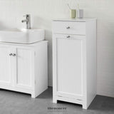 WHITE BATHROOM CABINET WITH LAUNDRY BASKET AND DRAWER