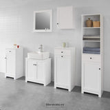 WHITE BATHROOM CABINET WITH LAUNDRY BASKET AND DRAWER