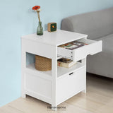 WHITE BEDSIDE TABLE WITH 2 DRAWERS