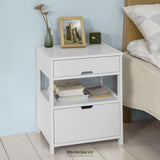 WHITE BEDSIDE TABLE WITH 2 DRAWERS