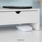 WHITE MONITOR STAND DESK ORGANIZER WITH 2 DRAWERS