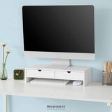 WHITE MONITOR STAND DESK ORGANIZER WITH 2 DRAWERS
