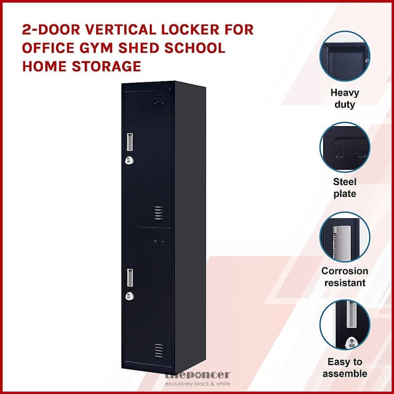 2-DOOR VERTICAL LOCKER FOR OFFICE GYM SHED SCHOOL HOME