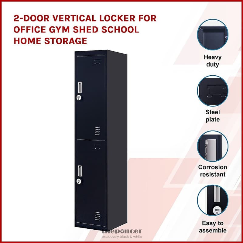 2-DOOR VERTICAL LOCKER FOR OFFICE GYM SHED SCHOOL HOME