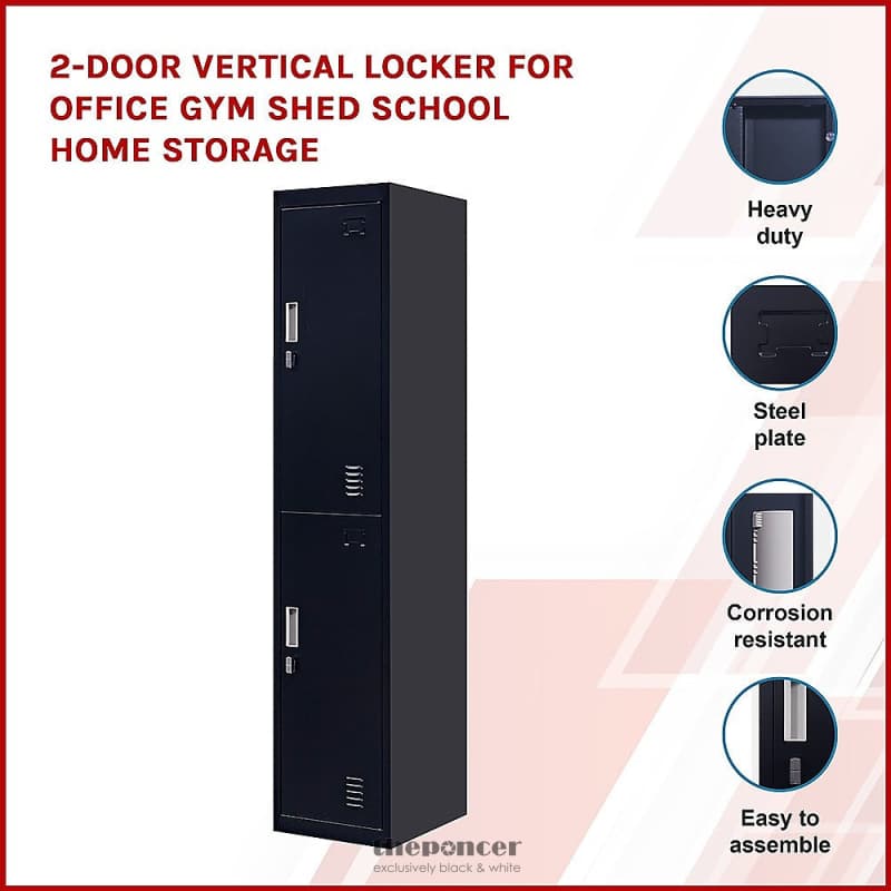 2-DOOR VERTICAL LOCKER FOR OFFICE GYM SHED SCHOOL HOME