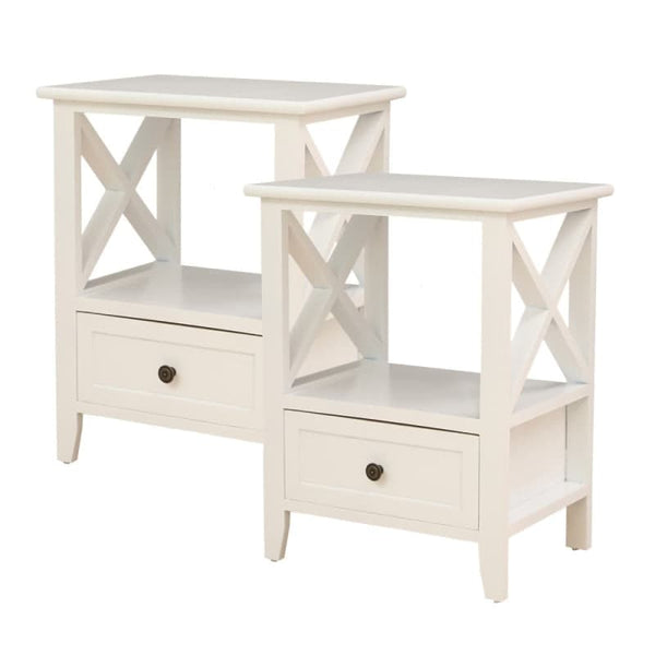 2 - TIER BEDSIDE TABLE WITH STORAGE DRAWER 2 PC RUSTIC WHITE