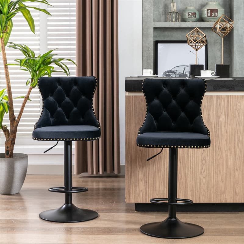 2X HEIGHT ADJUSTABLE SWIVEL BAR STOOL VELVET NAILHEAD