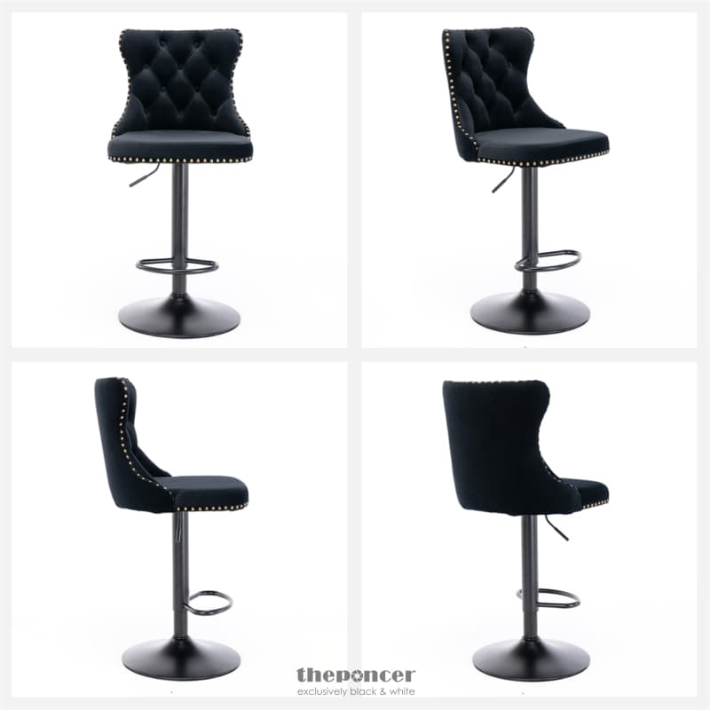 2X HEIGHT ADJUSTABLE SWIVEL BAR STOOL VELVET NAILHEAD