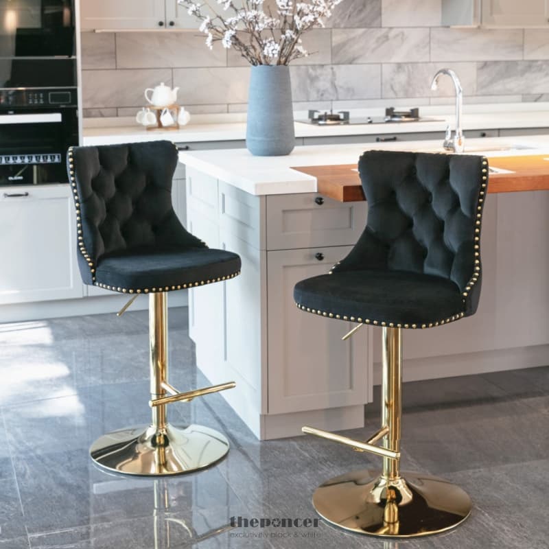 2X HEIGHT ADJUSTABLE SWIVEL BAR STOOL VELVET STUDS BARSTOOL