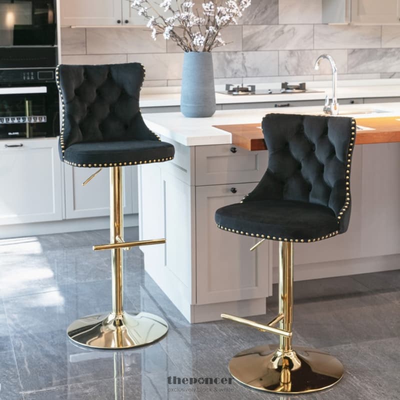 2X HEIGHT ADJUSTABLE SWIVEL BAR STOOL VELVET STUDS BARSTOOL