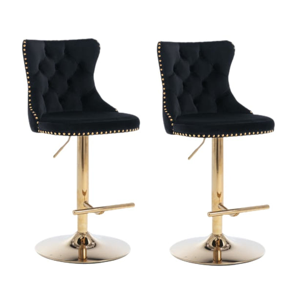 2X HEIGHT ADJUSTABLE SWIVEL BAR STOOL VELVET STUDS BARSTOOL