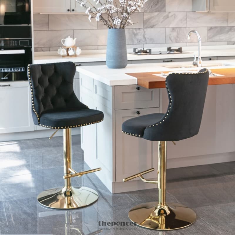 2X HEIGHT ADJUSTABLE SWIVEL BAR STOOL VELVET STUDS BARSTOOL