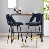2X VELVET BAR STOOL GOLD METAL LEGS BARSTOOL KITCHEN