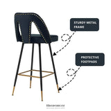 2X VELVET BAR STOOL GOLD METAL LEGS BARSTOOL KITCHEN