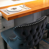 2X VELVET UPHOLSTERED BUTTON TUFTED BAR STOOLS WITH WOOD