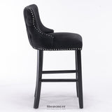 2X VELVET UPHOLSTERED BUTTON TUFTED BAR STOOLS WITH WOOD