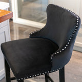 2X VELVET UPHOLSTERED BUTTON TUFTED BAR STOOLS WITH WOOD
