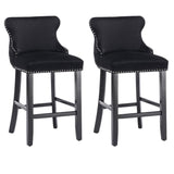 2X VELVET UPHOLSTERED BUTTON TUFTED BAR STOOLS WITH WOOD