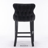 2X VELVET UPHOLSTERED BUTTON TUFTED BAR STOOLS WITH WOOD