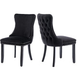2X VELVET UPHOLSTERED DINING CHAIRS TUFTED WINGBACK SIDE