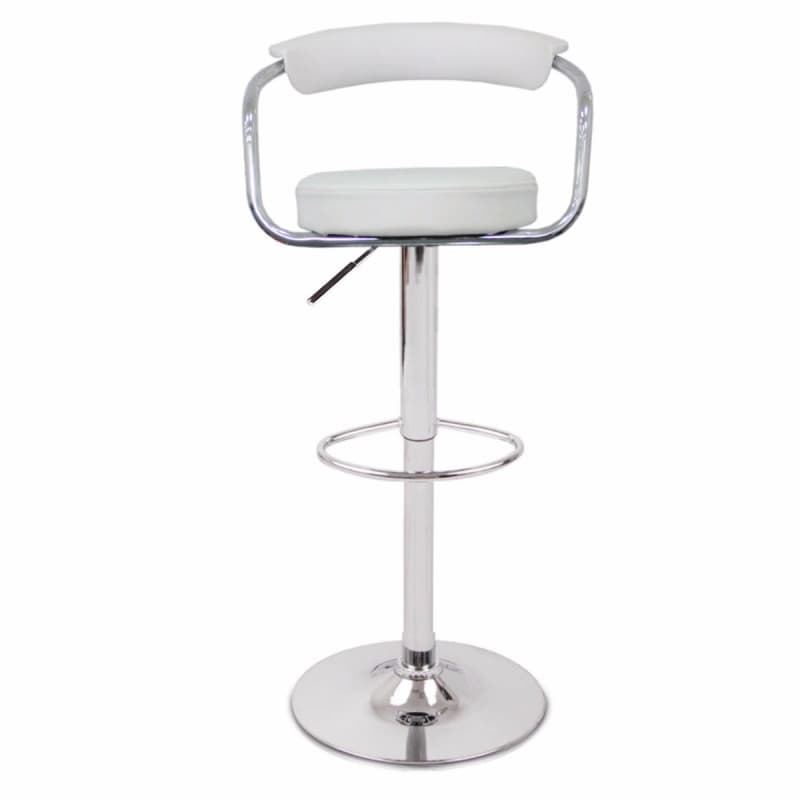 2X WHITE BAR STOOLS FAUX LEATHER HIGH BACK ADJUSTABLE CROME