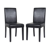 2X WOODEN FRAME BLACK LEATHERETTE DINING CHAIRS WITH SOLID